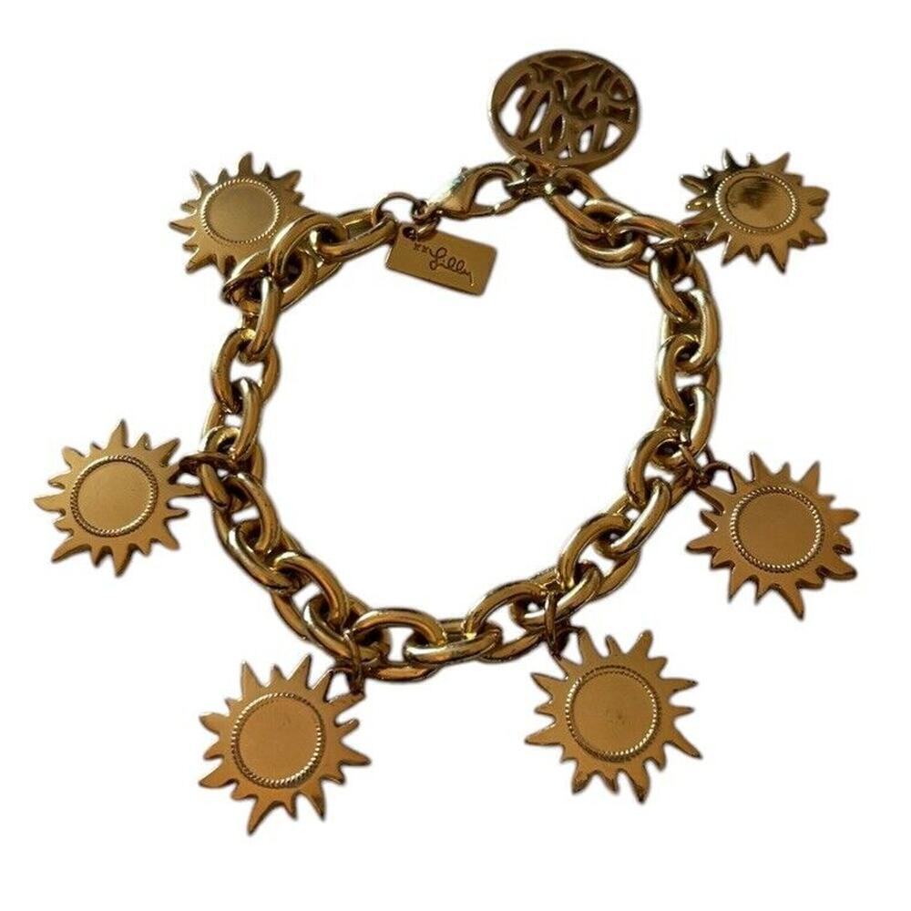 Lilly Pulitzer Charm Bracelet Gold Sunshine Sunflowers Logo NWOT - Picture 5 of 8
